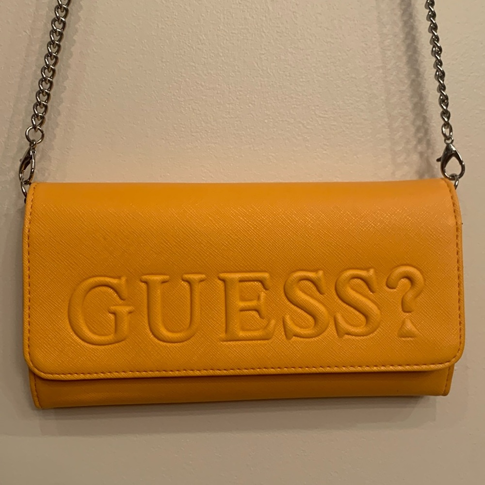 Guess butterscotch yellow striated leather crossbody/organizer